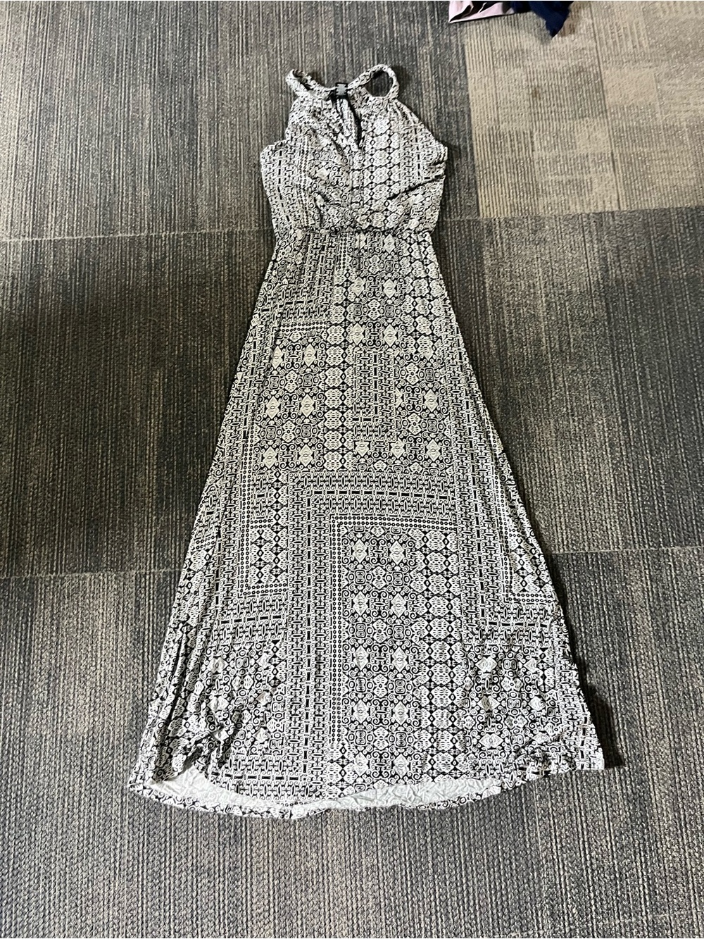 Adrienne Vittadini Black and White Halter Maxi Dress
